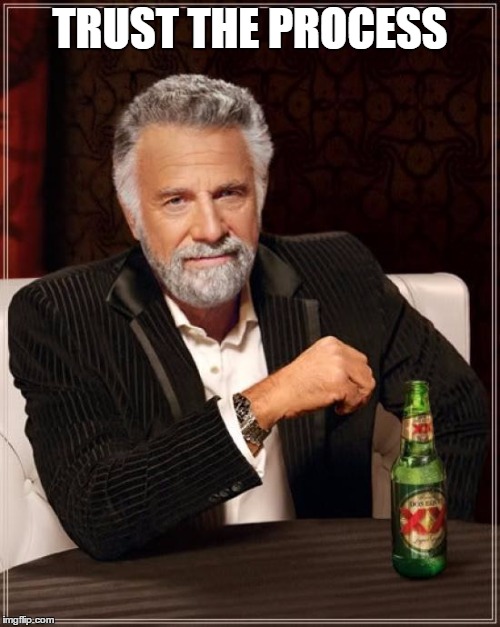 The Most Interesting Man In The World Meme | TRUST THE PROCESS | image tagged in memes,the most interesting man in the world | made w/ Imgflip meme maker