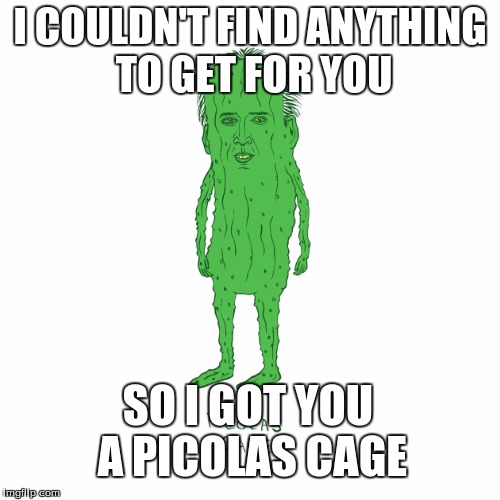 Picolas Cage | I COULDN'T FIND ANYTHING TO GET FOR YOU; SO I GOT YOU A PICOLAS CAGE | image tagged in picolas cage | made w/ Imgflip meme maker