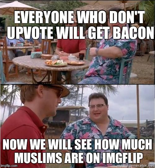 See? No one cares | EVERYONE WHO DON'T UPVOTE WILL GET BACON; NOW WE WILL SEE HOW MUCH MUSLIMS ARE ON IMGFLIP | image tagged in see no one cares | made w/ Imgflip meme maker