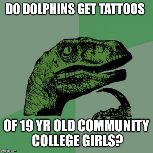The unique way of expressing your inner selves  | DO DOLPHINS GET TATTOOS; OF 19 YR OLD COMMUNITY COLLEGE GIRLS? | image tagged in memes,philosoraptor,funny | made w/ Imgflip meme maker