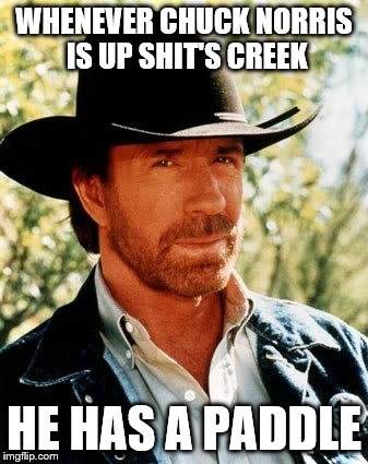 Well it's true | WHENEVER CHUCK NORRIS IS UP SHIT'S CREEK; HE HAS A PADDLE | image tagged in memes,chuck norris,chuck norris week | made w/ Imgflip meme maker