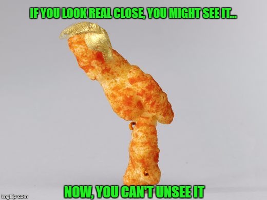 Donny Cheeto Dick | IF YOU LOOK REAL CLOSE, YOU MIGHT SEE IT... NOW, YOU CAN'T UNSEE IT | image tagged in trump,president cheeto | made w/ Imgflip meme maker