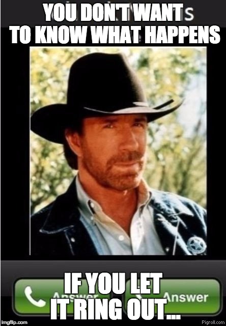 chuck norris expects an answer  | YOU DON'T WANT TO KNOW WHAT HAPPENS; IF YOU LET IT RING OUT... | image tagged in chuck norris expects an answer | made w/ Imgflip meme maker