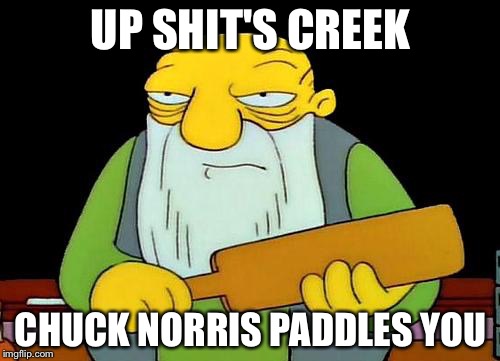 UP SHIT'S CREEK CHUCK NORRIS PADDLES YOU | image tagged in memes,funny,that's a paddlin',chuck norris | made w/ Imgflip meme maker