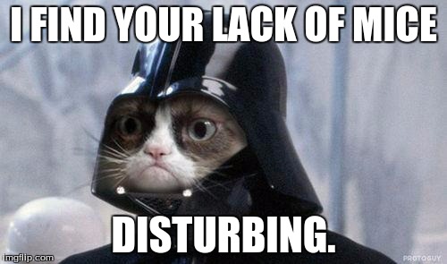 Grumpy Cat Star Wars Meme | I FIND YOUR LACK OF MICE; DISTURBING. | image tagged in memes,grumpy cat star wars,grumpy cat | made w/ Imgflip meme maker