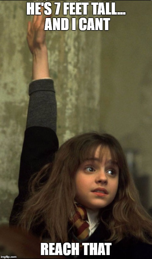 Hermione Granger | HE'S 7 FEET TALL... AND I CANT; REACH THAT | image tagged in hermione granger | made w/ Imgflip meme maker