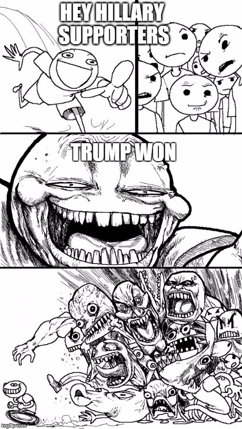 Hey Internet | HEY HILLARY SUPPORTERS; TRUMP WON | image tagged in memes,hey internet | made w/ Imgflip meme maker