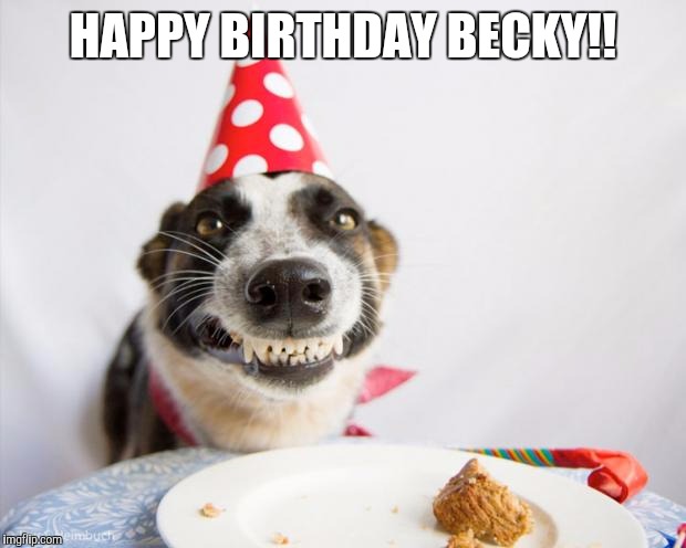 birthday dog |  HAPPY BIRTHDAY BECKY!! | image tagged in birthday dog | made w/ Imgflip meme maker