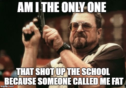 Am I The Only One Around Here | AM I THE ONLY ONE; THAT SHOT UP THE SCHOOL BECAUSE SOMEONE CALLED ME FAT | image tagged in memes,am i the only one around here | made w/ Imgflip meme maker