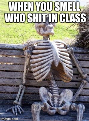 Waiting Skeleton Meme | WHEN YOU SMELL WHO SHIT IN CLASS | image tagged in memes,waiting skeleton | made w/ Imgflip meme maker