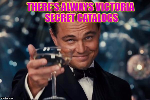Leonardo Dicaprio Cheers Meme | THERE'S ALWAYS VICTORIA SECRET CATALOGS | image tagged in memes,leonardo dicaprio cheers | made w/ Imgflip meme maker