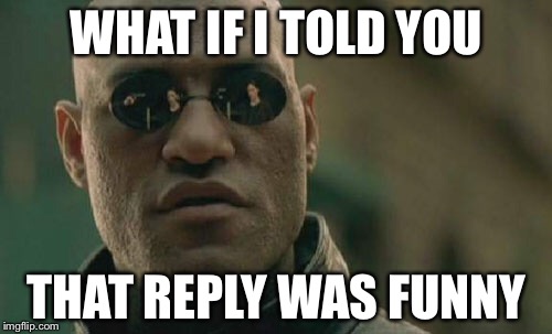 Matrix Morpheus Meme | WHAT IF I TOLD YOU THAT REPLY WAS FUNNY | image tagged in memes,matrix morpheus | made w/ Imgflip meme maker