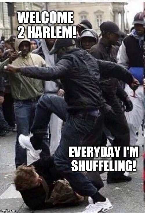 Multicultural Europe |  WELCOME 2 HARLEM! EVERYDAY I'M SHUFFELING! | image tagged in multicultural europe | made w/ Imgflip meme maker