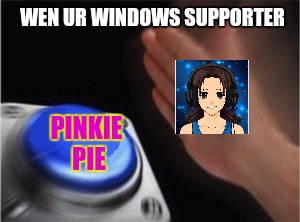 Blank Nut Button Meme | WEN UR WINDOWS SUPPORTER; PINKIE PIE | image tagged in blank nut button | made w/ Imgflip meme maker