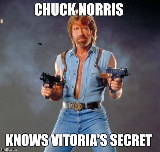 Chuck Norris Guns | CHUCK NORRIS; KNOWS VITORIA'S SECRET | image tagged in memes,chuck norris guns,chuck norris | made w/ Imgflip meme maker