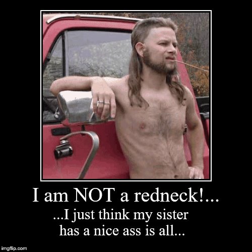 Them Dang 'Ole Stereotypes.  | image tagged in funny,redneck,sister,ass,inbreeding,stereotypes | made w/ Imgflip demotivational maker