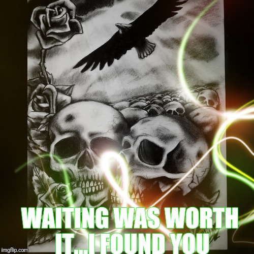 WAITING WAS WORTH IT...I FOUND YOU | image tagged in skulls | made w/ Imgflip meme maker