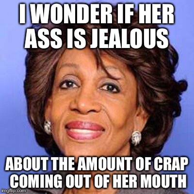 Maxine waters | I WONDER IF HER ASS IS JEALOUS; ABOUT THE AMOUNT OF CRAP COMING OUT OF HER MOUTH | image tagged in maxine waters | made w/ Imgflip meme maker