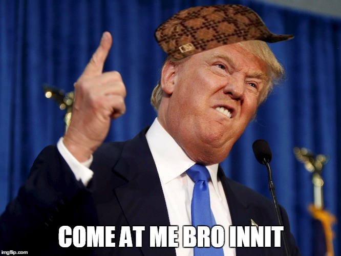 Chav trump | COME AT ME BRO INNIT | image tagged in donald trump | made w/ Imgflip meme maker
