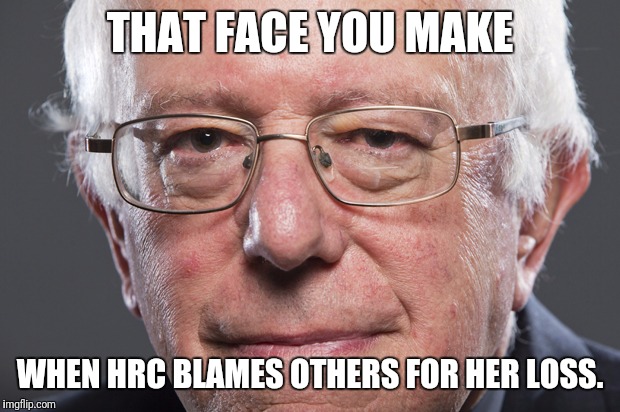 Bernie Sanders  | THAT FACE YOU MAKE; WHEN HRC BLAMES OTHERS FOR HER LOSS. | image tagged in bernie sanders | made w/ Imgflip meme maker