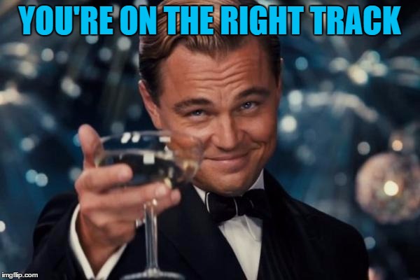 Leonardo Dicaprio Cheers Meme | YOU'RE ON THE RIGHT TRACK | image tagged in memes,leonardo dicaprio cheers | made w/ Imgflip meme maker