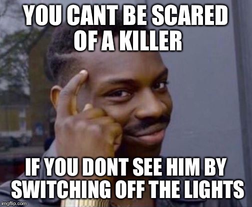 Roll Safe | YOU CANT BE SCARED OF A KILLER; IF YOU DONT SEE HIM BY SWITCHING OFF THE LIGHTS | image tagged in roll safe,funny,memes | made w/ Imgflip meme maker