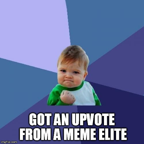 Success Kid Meme | GOT AN UPVOTE FROM A MEME ELITE | image tagged in memes,success kid | made w/ Imgflip meme maker