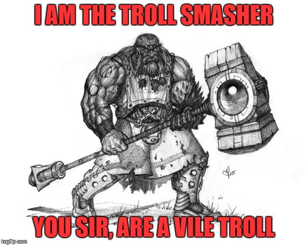 Troll Smasher | I AM THE TROLL SMASHER YOU SIR, ARE A VILE TROLL | image tagged in troll smasher | made w/ Imgflip meme maker