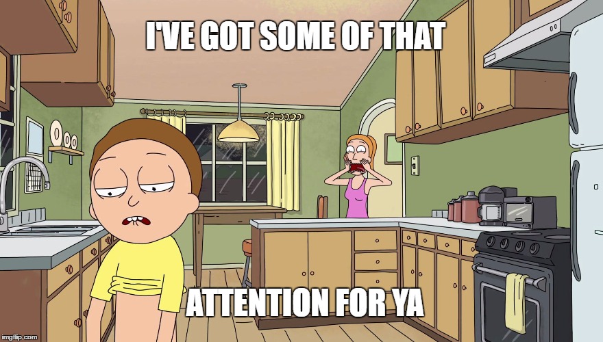 Rick and Morty  | I'VE GOT SOME OF THAT; ATTENTION FOR YA | image tagged in rick and morty | made w/ Imgflip meme maker