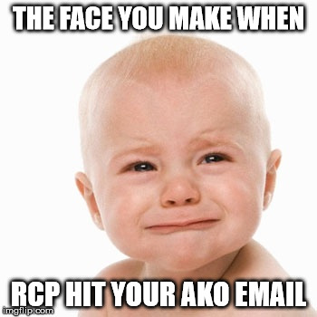 THE FACE YOU MAKE WHEN; RCP HIT YOUR AKO EMAIL | image tagged in rcp army | made w/ Imgflip meme maker