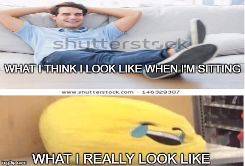 what i really look like. | WHAT I THINK I LOOK LIKE WHEN I'M SITTING; WHAT I REALLY LOOK LIKE | image tagged in memes | made w/ Imgflip meme maker