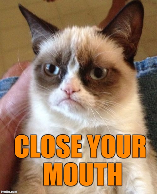 Grumpy Cat Meme | CLOSE YOUR MOUTH | image tagged in memes,grumpy cat | made w/ Imgflip meme maker