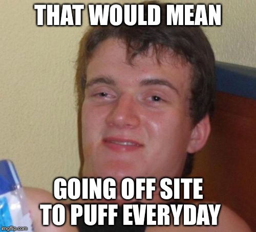 10 Guy Meme | THAT WOULD MEAN GOING OFF SITE TO PUFF EVERYDAY | image tagged in memes,10 guy | made w/ Imgflip meme maker