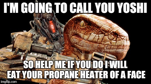 I'M GOING TO CALL YOU YOSHI; SO HELP ME IF YOU DO I WILL EAT YOUR PROPANE HEATER OF A FACE | made w/ Imgflip meme maker