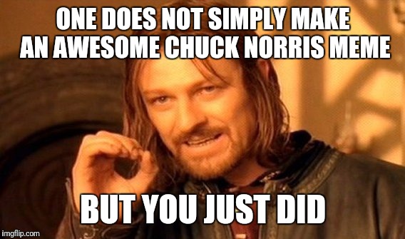 One Does Not Simply Meme | ONE DOES NOT SIMPLY MAKE AN AWESOME CHUCK NORRIS MEME BUT YOU JUST DID | image tagged in memes,one does not simply | made w/ Imgflip meme maker