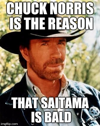 Chuck Norris Meme | CHUCK NORRIS IS THE REASON; THAT SAITAMA IS BALD | image tagged in memes,chuck norris | made w/ Imgflip meme maker