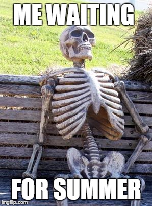 Waiting Skeleton Meme | ME WAITING; FOR SUMMER | image tagged in memes,waiting skeleton | made w/ Imgflip meme maker
