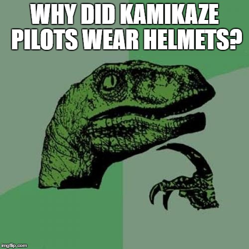 Philosoraptor Meme | WHY DID KAMIKAZE PILOTS WEAR HELMETS? | image tagged in memes,philosoraptor | made w/ Imgflip meme maker
