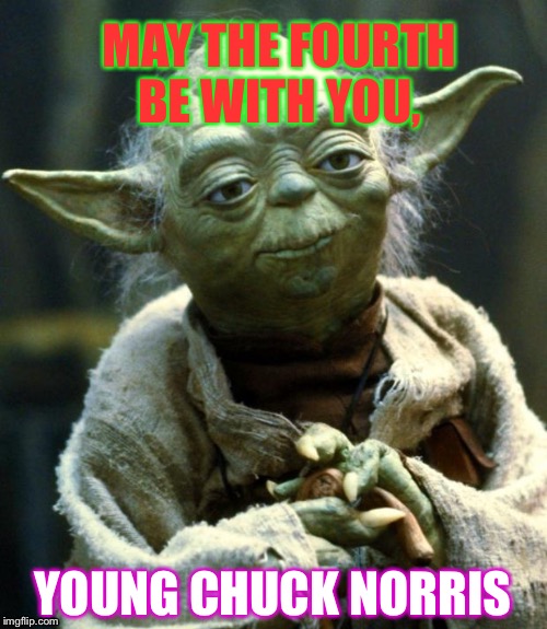 Star Wars Yoda | MAY THE FOURTH BE WITH YOU, YOUNG CHUCK NORRIS | image tagged in memes,star wars yoda | made w/ Imgflip meme maker