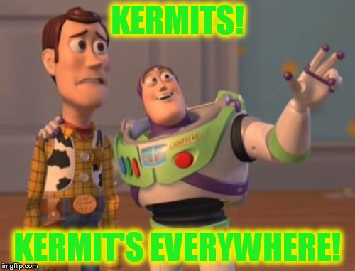 kermit hybrid | KERMITS! KERMIT'S EVERYWHERE! | image tagged in memes,x x everywhere | made w/ Imgflip meme maker