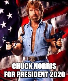 chuck norris | CHUCK NORRIS FOR PRESIDENT 2020 | image tagged in chuck norris | made w/ Imgflip meme maker
