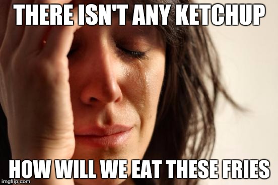 First World Problems Meme | THERE ISN'T ANY KETCHUP; HOW WILL WE EAT THESE FRIES | image tagged in memes,first world problems | made w/ Imgflip meme maker