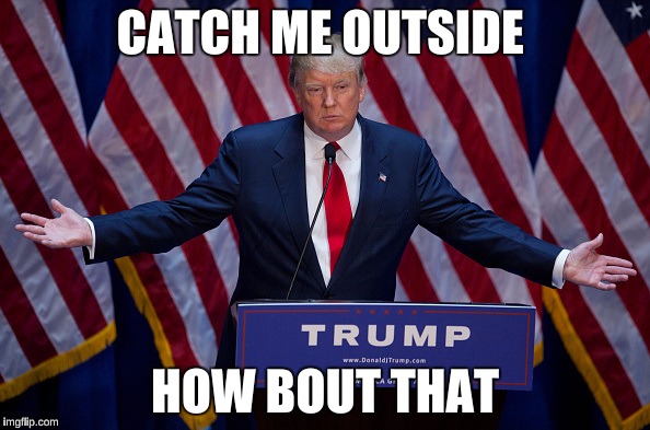 Donald Trump | CATCH ME OUTSIDE; HOW BOUT THAT | image tagged in donald trump | made w/ Imgflip meme maker