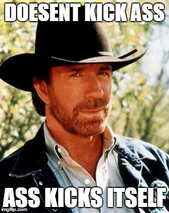 Chuck Norris Meme | DOESENT KICK ASS; ASS KICKS ITSELF | image tagged in memes,chuck norris | made w/ Imgflip meme maker