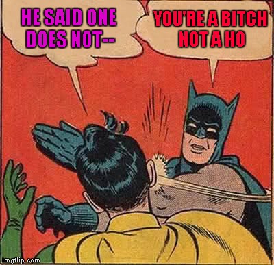 Batman Slapping Robin Meme | HE SAID ONE DOES NOT-- YOU'RE A B**CH NOT A HO | image tagged in memes,batman slapping robin | made w/ Imgflip meme maker