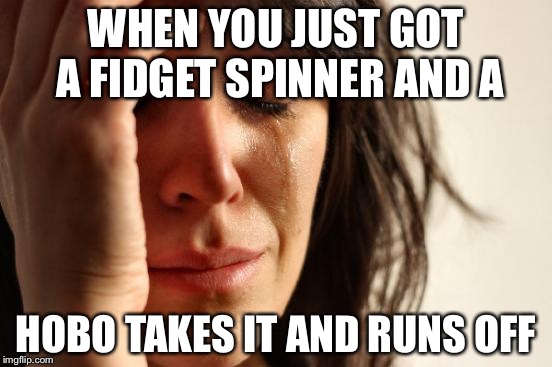 First World Problems Meme | WHEN YOU JUST GOT A FIDGET SPINNER AND A; HOBO TAKES IT AND RUNS OFF | image tagged in memes,first world problems | made w/ Imgflip meme maker