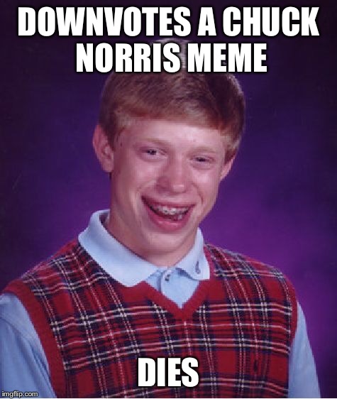Bad Luck Brian Meme | DOWNVOTES A CHUCK NORRIS MEME DIES | image tagged in memes,bad luck brian | made w/ Imgflip meme maker