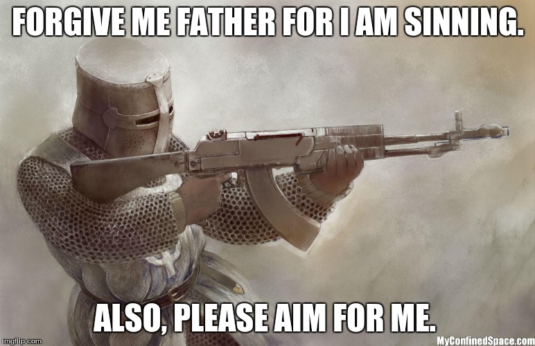 crusader rifle | FORGIVE ME FATHER FOR I AM SINNING. ALSO, PLEASE AIM FOR ME. | image tagged in crusader rifle | made w/ Imgflip meme maker