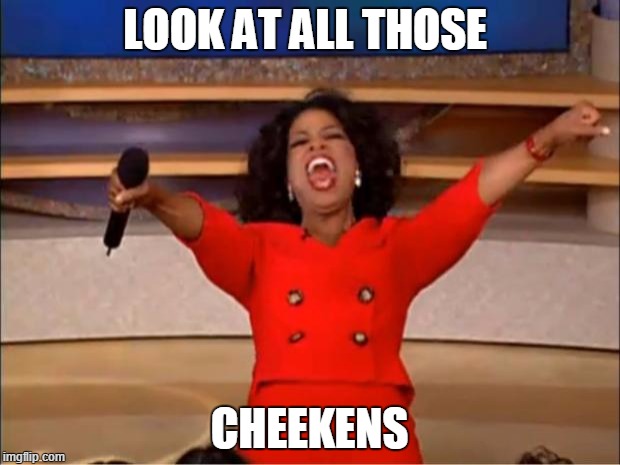 Oprah You Get A Meme | LOOK AT ALL THOSE; CHEEKENS | image tagged in memes,oprah you get a | made w/ Imgflip meme maker