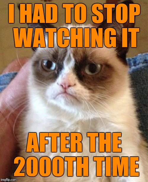 Grumpy Cat Meme | I HAD TO STOP WATCHING IT AFTER THE 2000TH TIME | image tagged in memes,grumpy cat | made w/ Imgflip meme maker